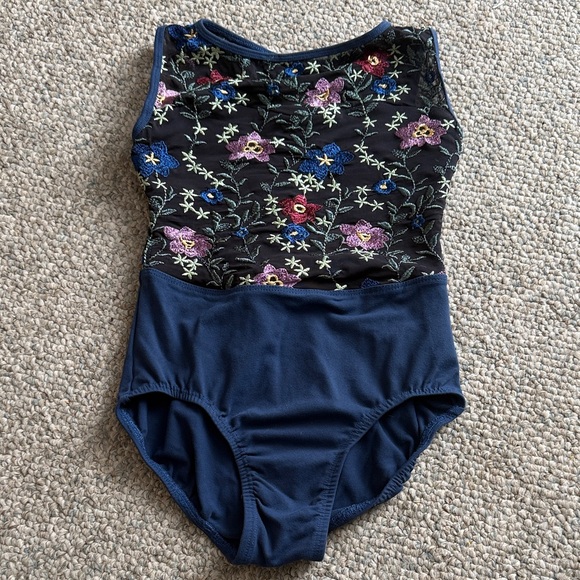 Suffolk Tops - Floral Embroidered Dance Bodysuit in Black and Navy